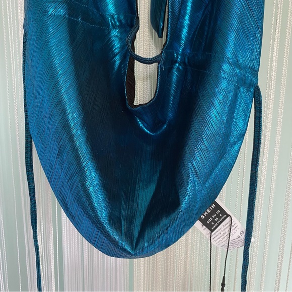 Blue Metallic Halter Top NWT Size S - Picture 7 of 12